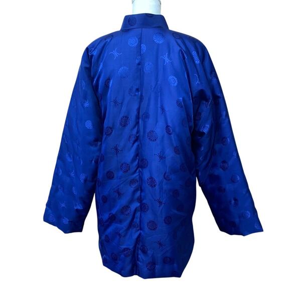 Vintage Blue Kimono Brocade Oriental Puffer Coat Smoking Jacket XL Chinese - Picture 11 of 15